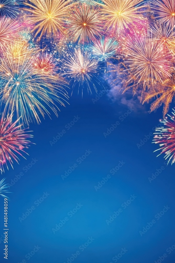 Aufkleber festive fireworks exploding against a deep blue sky celebrating an event from a low angle view at ni