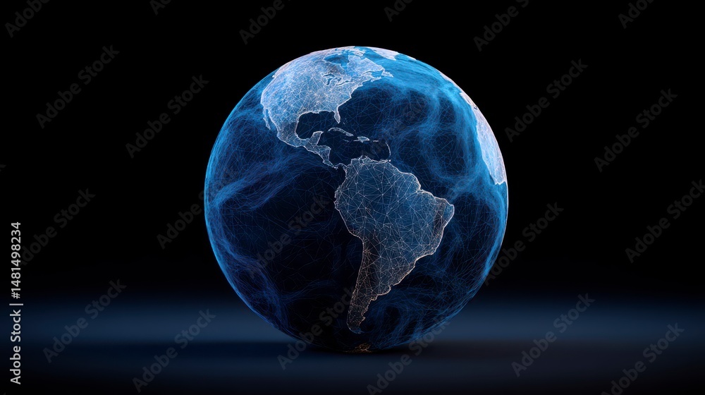 Poster global network futuristic earth hologram digital world map connection data technology