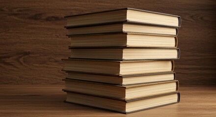 Fototapeta premium Stack of Books on Wooden Surface, Knowledge and Education Concept