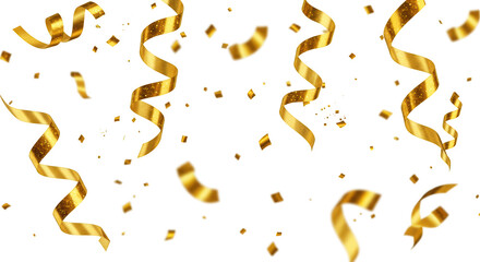 Festive Golden Confetti and Ribbons Celebration Background Design