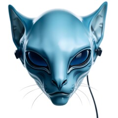 Obraz premium Blue cat mask with headphones on a white background close up view.