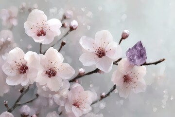 Delicate pastel blossoms and amethyst crystal.