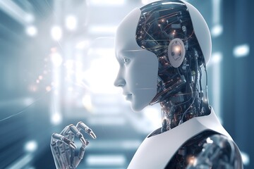 Futuristic Robot with AI, Tech, and Profile.