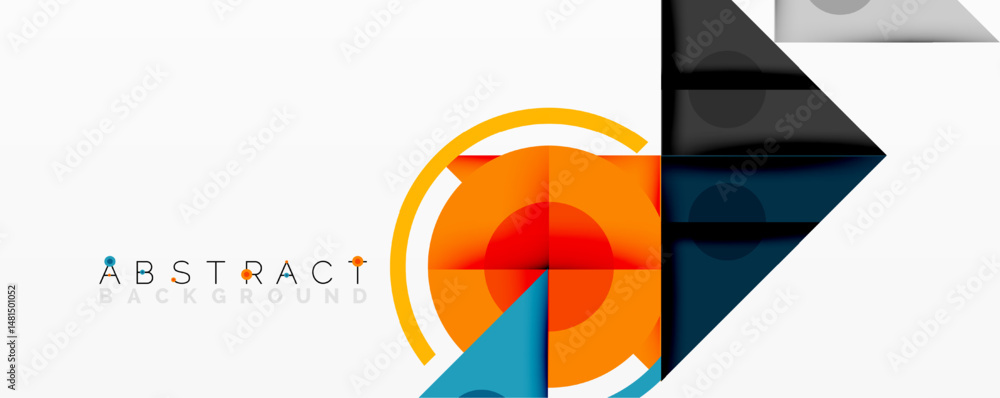 Poster Modern abstract design features geometric shapes, vibrant colors, clean lines. Composition evokes dynamic movement, visual interest.