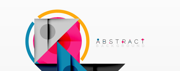 Geometric shapes overlap, creating vibrant colorful design. Modern aesthetic, clean lines, simple composition. Background is white.