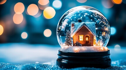 Enchanting Winter Wonderland Snow Globe with Cozy Cottage
