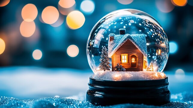 Enchanting Winter Wonderland Snow Globe with Cozy Cottage