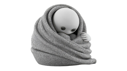 A cozy figure wrapped in a soft blanket. transparent background