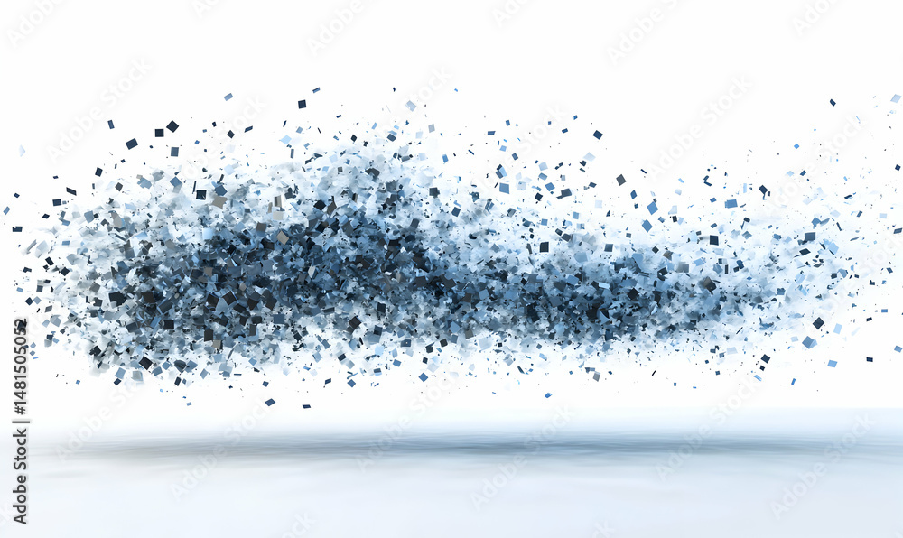 Poster abstract blue particle explosion; digital art, design element, background texture, 3d rendering. ide