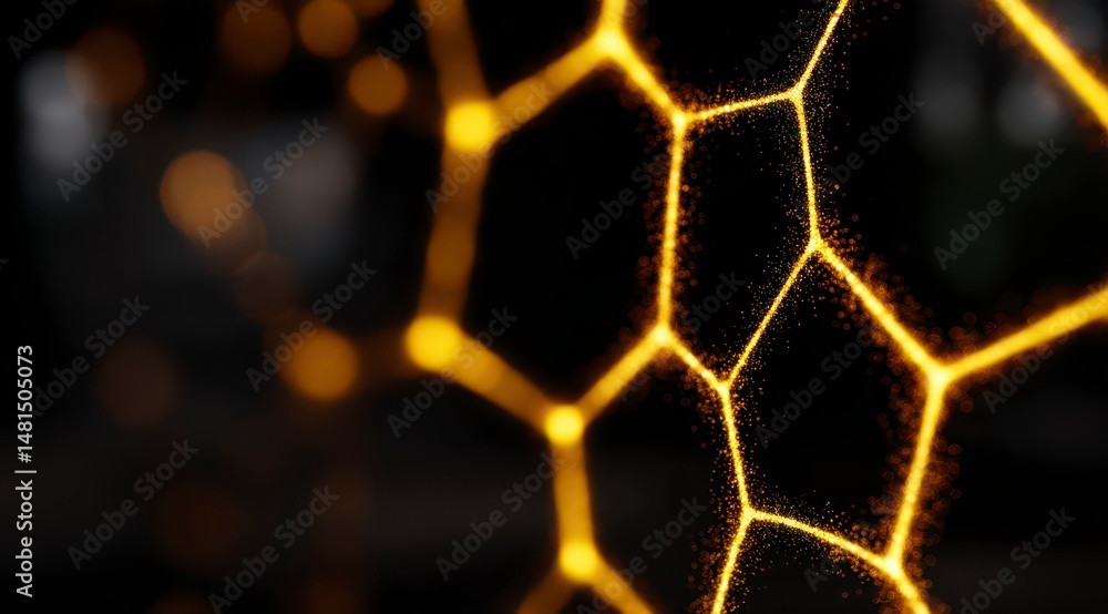 Aufkleber abstract gold network glowing lines hexagon pattern dark background