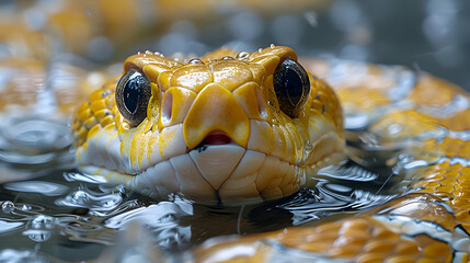 Fototapeta premium Closeup of a Yellow Snake's Head in Water