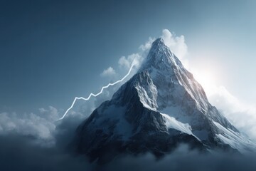 Symbolic peak of a mountain representing the progress of digital transformation.