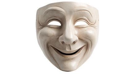 Smiling mask symbolizing joy and performance. transparent background