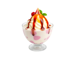 Delicious Ice Cream Sundae with Raspberry and Caramel Drizzle