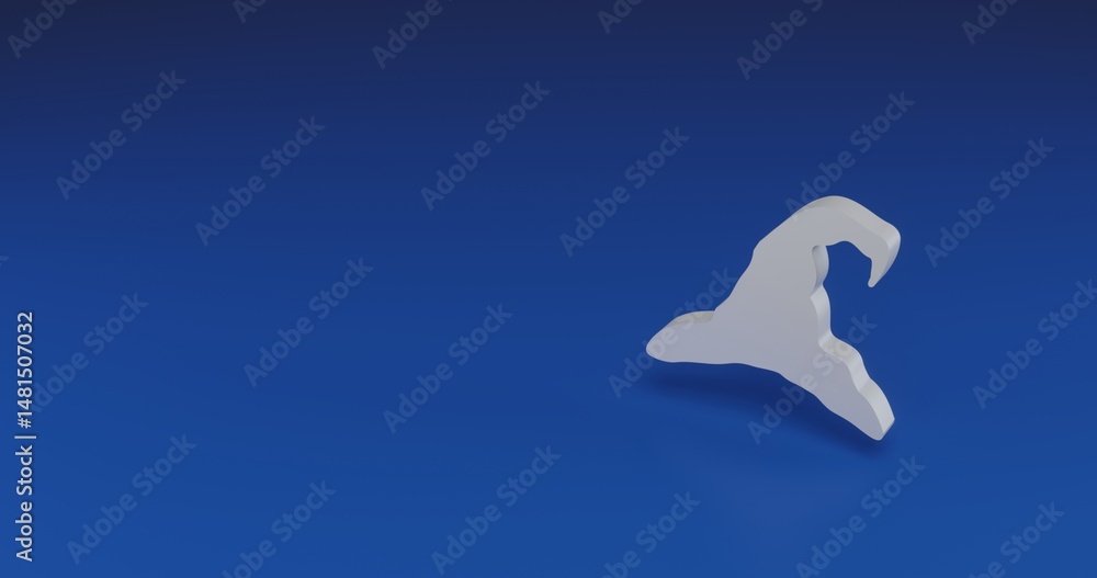 Poster isolated realistic white wizard hat symbol with shadow. located on the right side of the scene. 3d i
