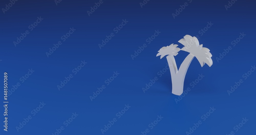 Poster isolated realistic white palm trees symbol with shadow. located on the right side of the scene. 3d i