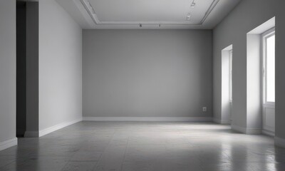 Empty minimalist gray room, stark lighting, bare walls, blank, architecture, modern interior