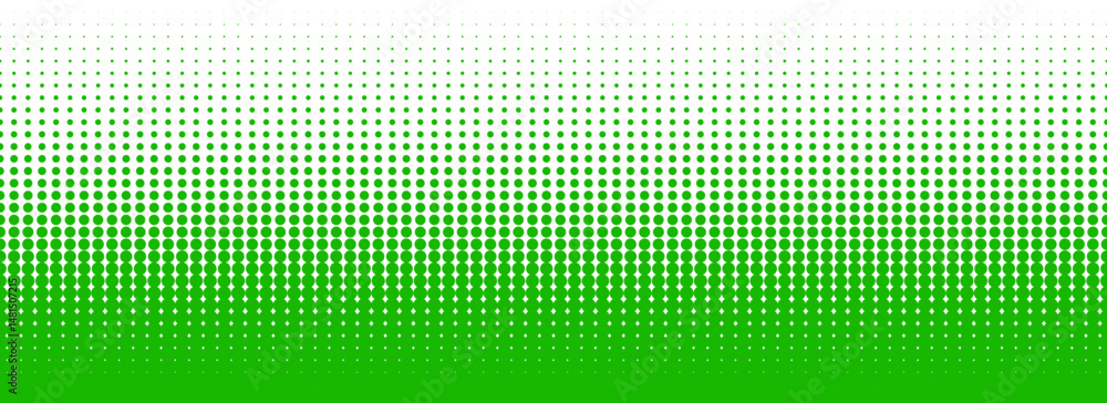 Poster green color halftone gradient texture. vanishing cartoon polka dot background. repeating dotted grad