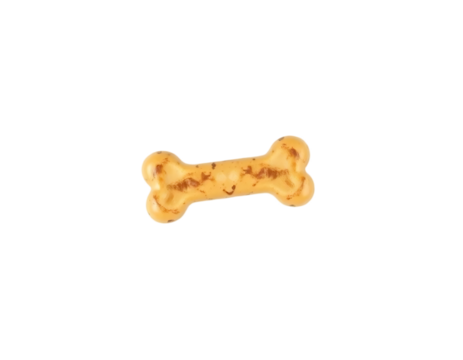 A close-up of a bone-shaped dog treat on a transparent background.