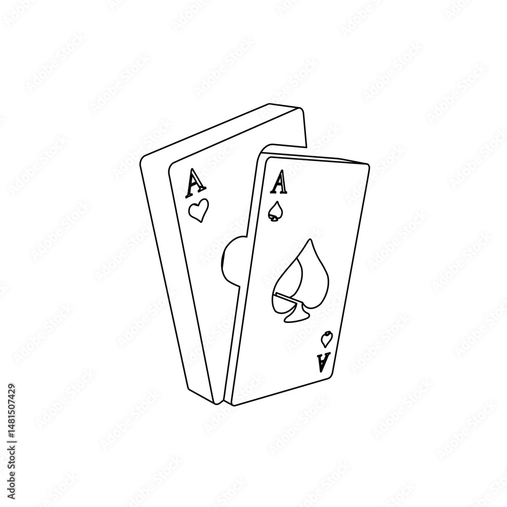 Poster the outline of a large two aces symbol is made with black lines. 3d view of the object in perspectiv