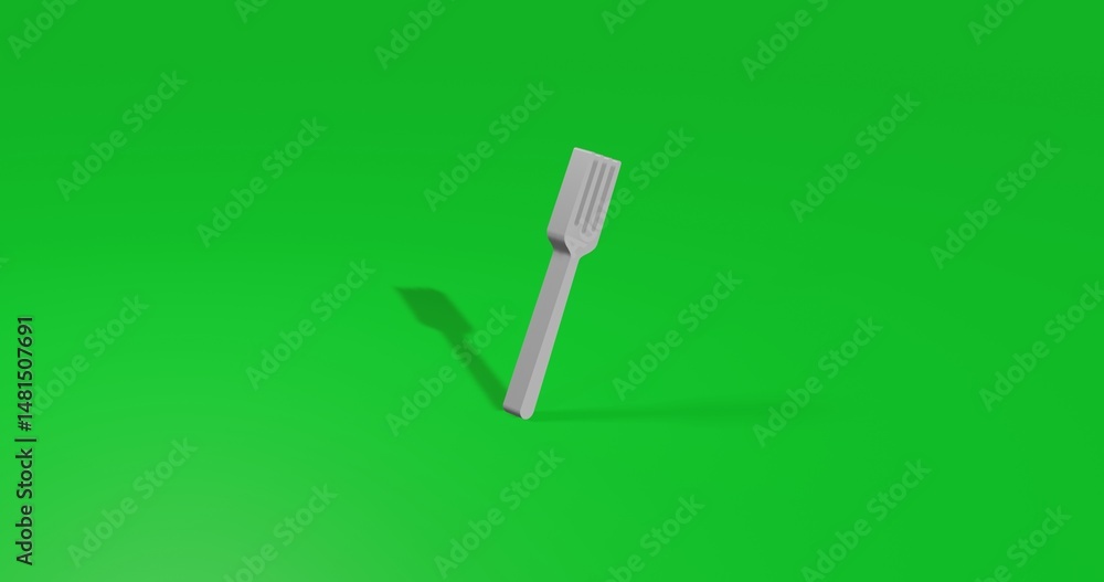 Poster isolated realistic white fork front view with shadow. 3d illustration on green chroma key background