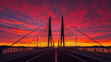 Obraz premium A stunning cable stayed bridge at sunset against vibrant sky colors