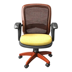 Ergonomic Office Chair with Yellow Cushion and Transparent Background