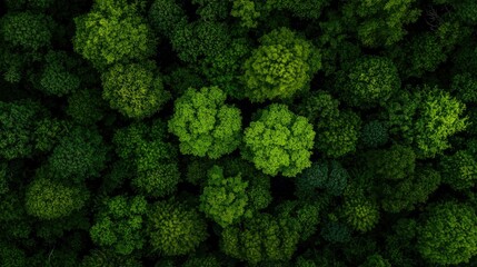 Naklejka premium Aerial view of a dense forest filled with evergreen trees