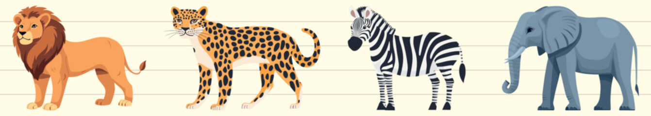 Fototapeta premium Wildlife safari animals illustration, element vector set