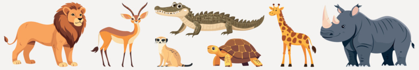 Obraz premium Diverse cartoon safari animals, element vector set