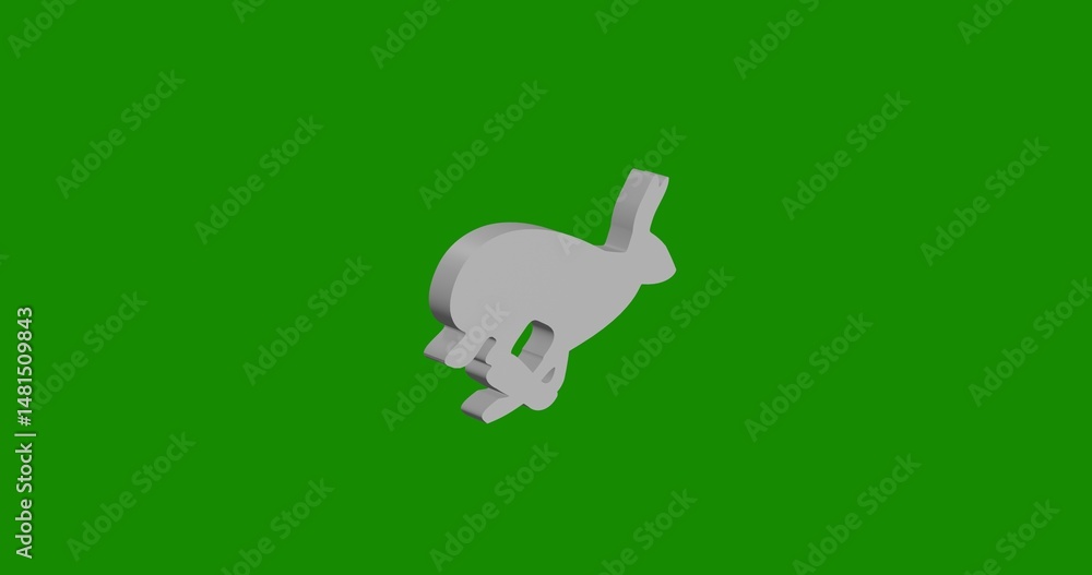 Poster isolated realistic white hare runs symbol front view with shadow. 3d illustration on green chroma ke