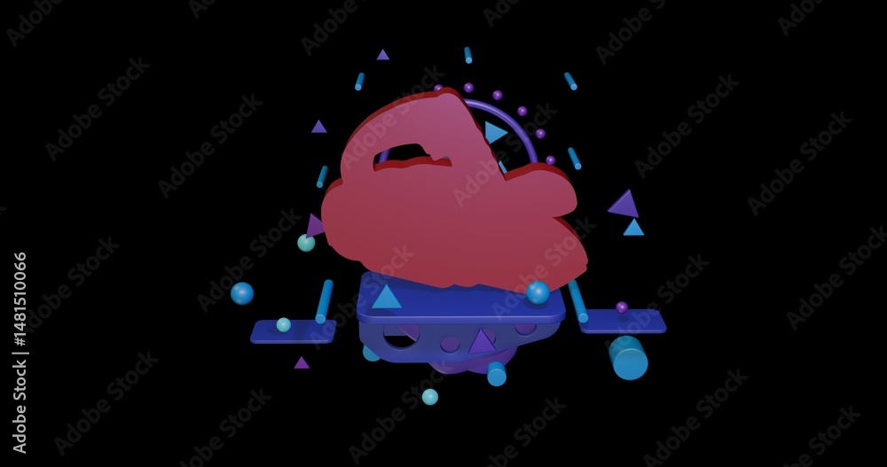 Poster red electric plane symbol on a pedestal of abstract geometric shapes floating in the air. abstract c
