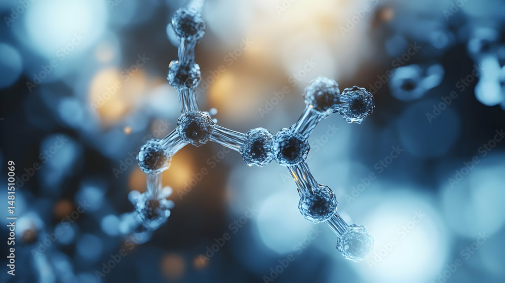 Poster microscopic view of a complex molecule structure, detailed 3d render of a molecular chain, scientifi