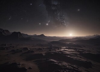 Vast, star-speckled expanse of darkness, celestial bodies glimmer ,  sky,  cosmic rays,  cosmic dust