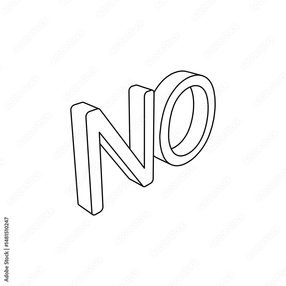 Poster the outline of a large no symbol is made with black lines. 3d view of the object in perspective. vec