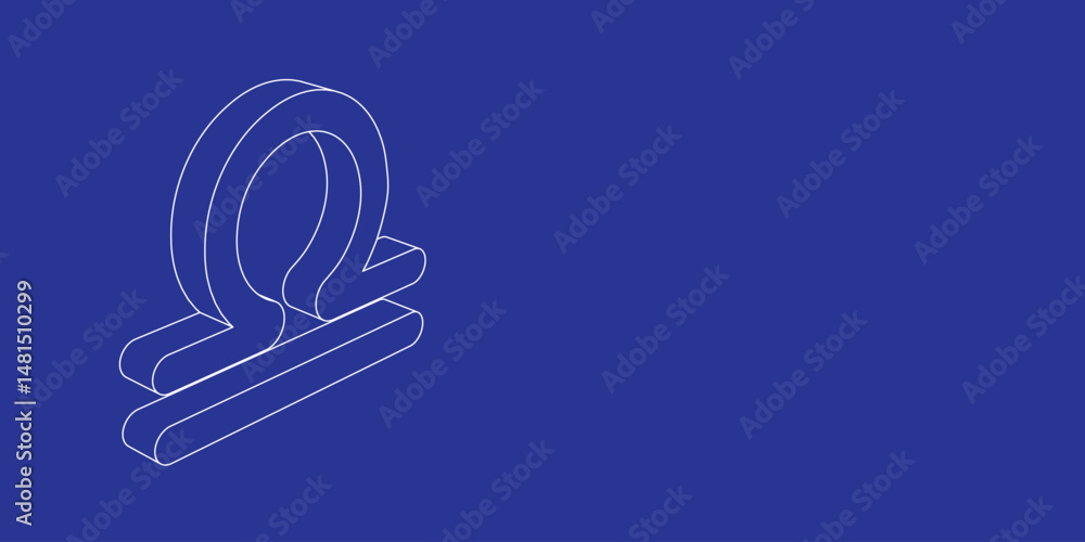 Poster the outline of a large zodiac libra symbol made of white lines on the left. 3d view of the object in