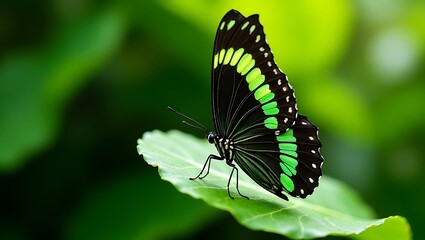 Beautiful green butterfly resting on leaf close up macro shot nature wildlife insect photography art print 
