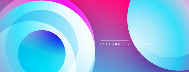 Abstract vibrant background. Overlapping circles create dynamic gradient effect. Pink, blue hues dominate composition. Modern design element.