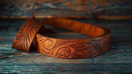 Handcrafted Embossed Leather Belt with Floral Design