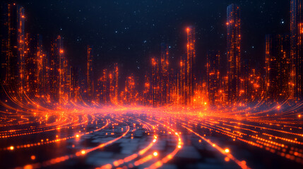 Bright orange fractal flame texture with burning energy and abstract space light