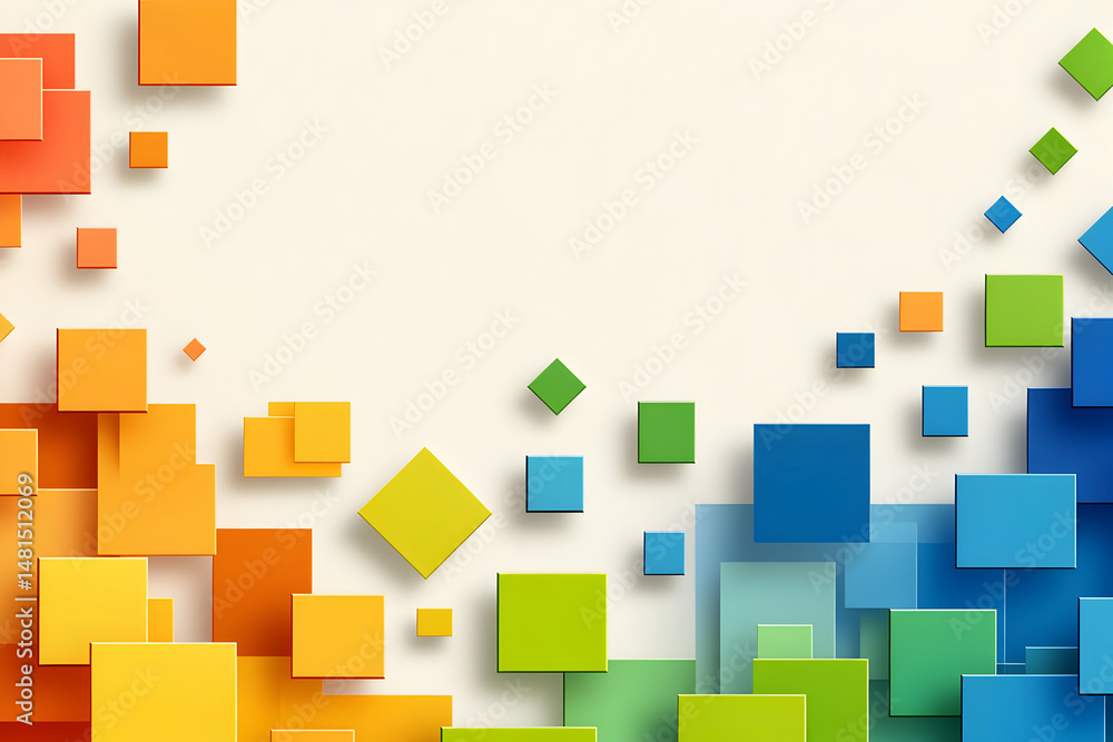 Poster abstract background with colorful squares and rectangles forming a vibrant, dynamic composition. ide