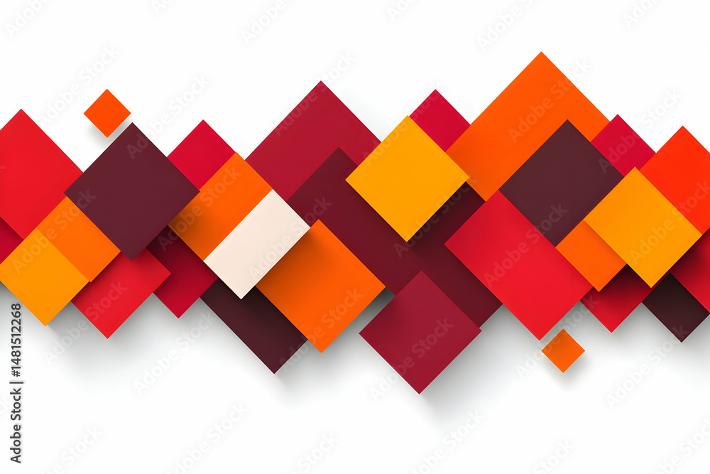 Poster abstract geometric background with overlapping warm-toned squares in red, orange, and brown. perfect