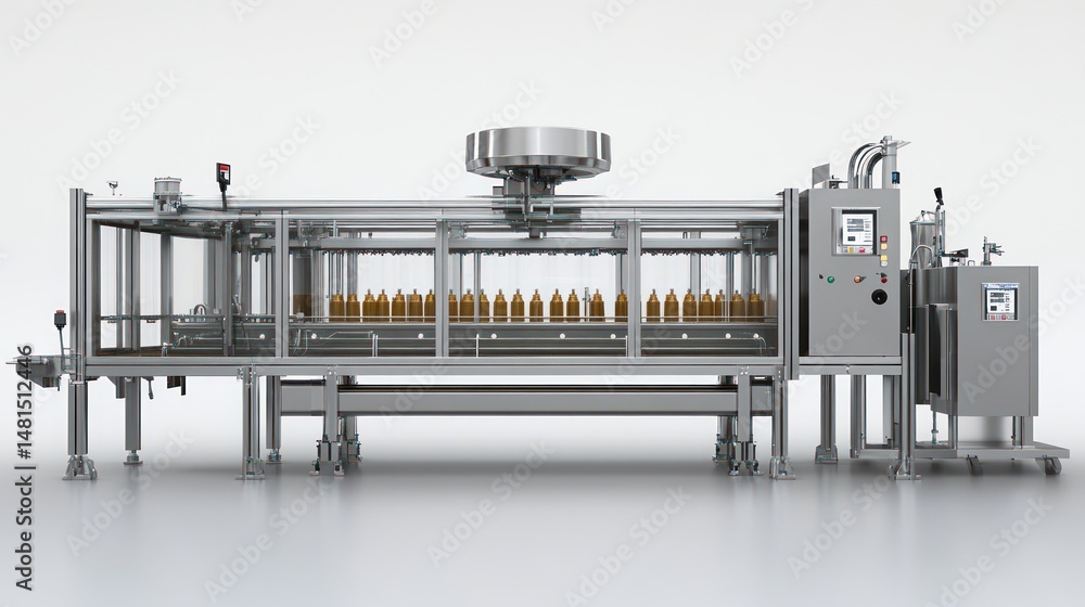 Poster automated bottle filling and capping machine
