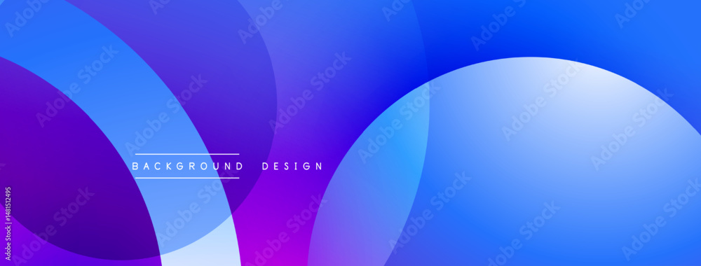 Poster Abstract fluid shapes, vibrant purple, blue gradients. Modern design elements create dynamic visual experience. Smooth transitions, overlapping forms.