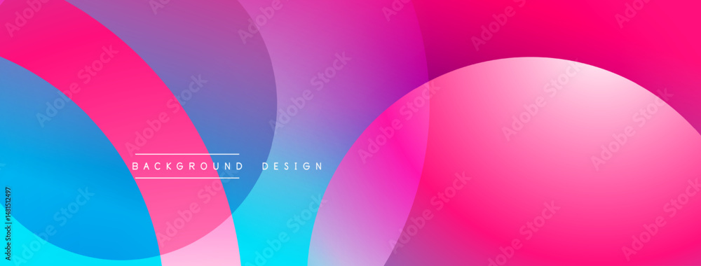 Poster Abstract vibrant background. Overlapping circles create dynamic color gradients, blending pinks, blues, purples. Modern design element.