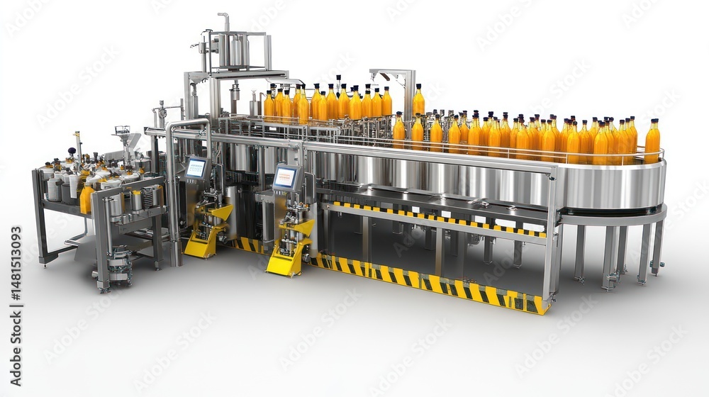 Poster automated juice bottling line in factory (1)