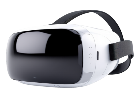 Modern white virtual reality headset technology device vr 3d game black on transparent background - Powered by Adobe