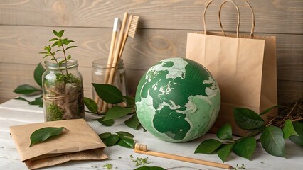 Eco friendly lifestyle products for sustainable living and zero waste movement - obrazy, fototapety, plakaty