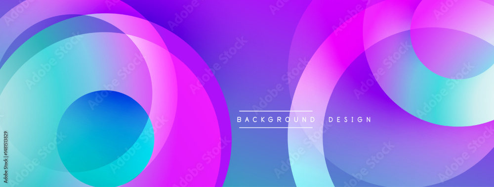 Poster abstract circles blend vibrant purple, blue hues. modern design features overlapping shapes, gradien