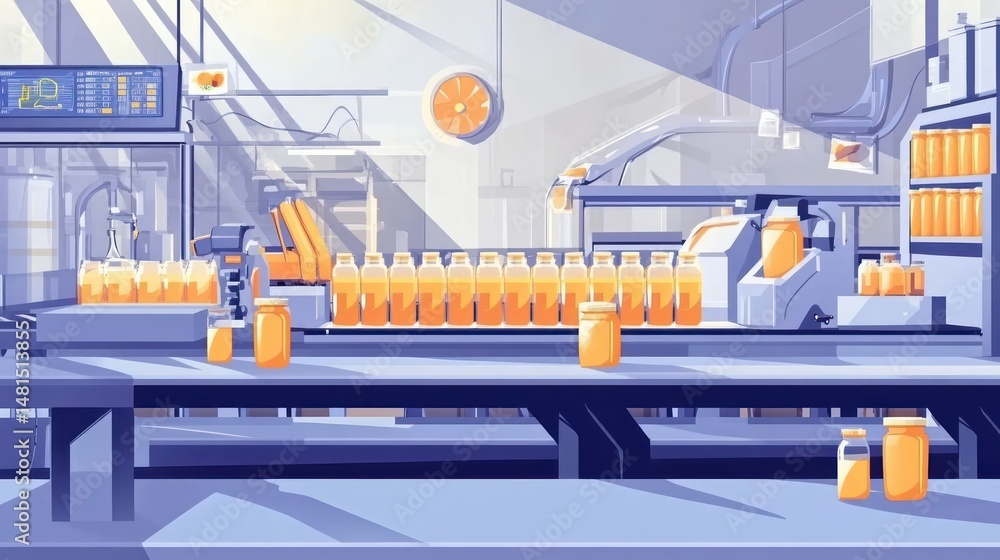 Poster automated juice bottling line in a modern factory (1)